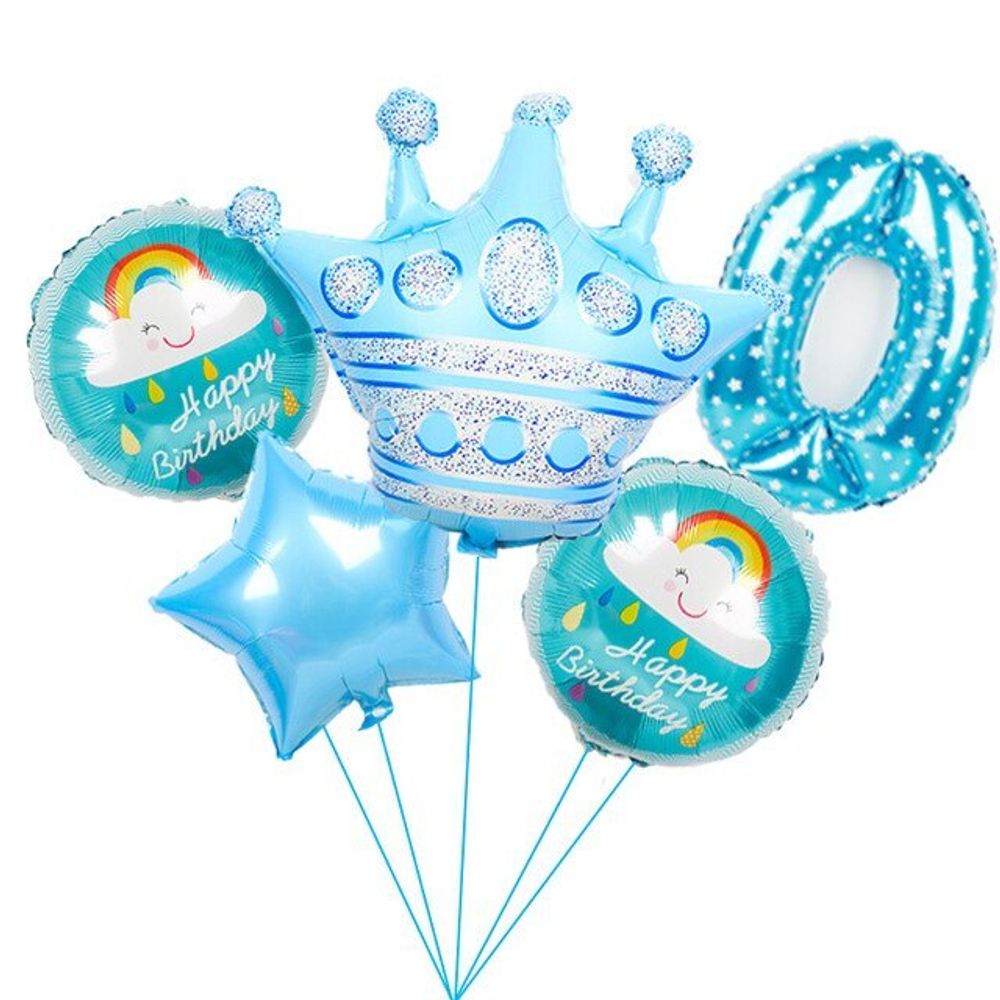 Шар (40"/102 см) Цифра, 0, Звездочки, Голубой, в упаковке 1 шт.