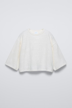 ZARA ТОП ИЗ РЕЛЬЕФНОЙ ТКАНИ, ЖЕЛТОВАТО-БЕЛЫЙ