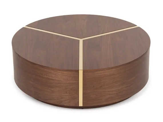 Журнальный стол Glen Ø100х28 см, шпон ореха, латунь