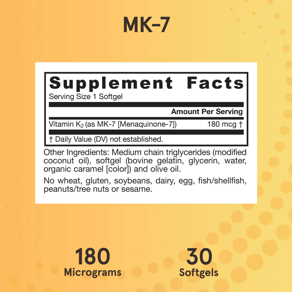 Jarrow Formulas, MK-7, 180 мкг, 30 мягких таблеток