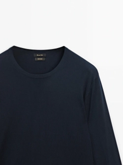 Massimo Dutti Хлопковый свитер с длинными рукавами, темно-синий