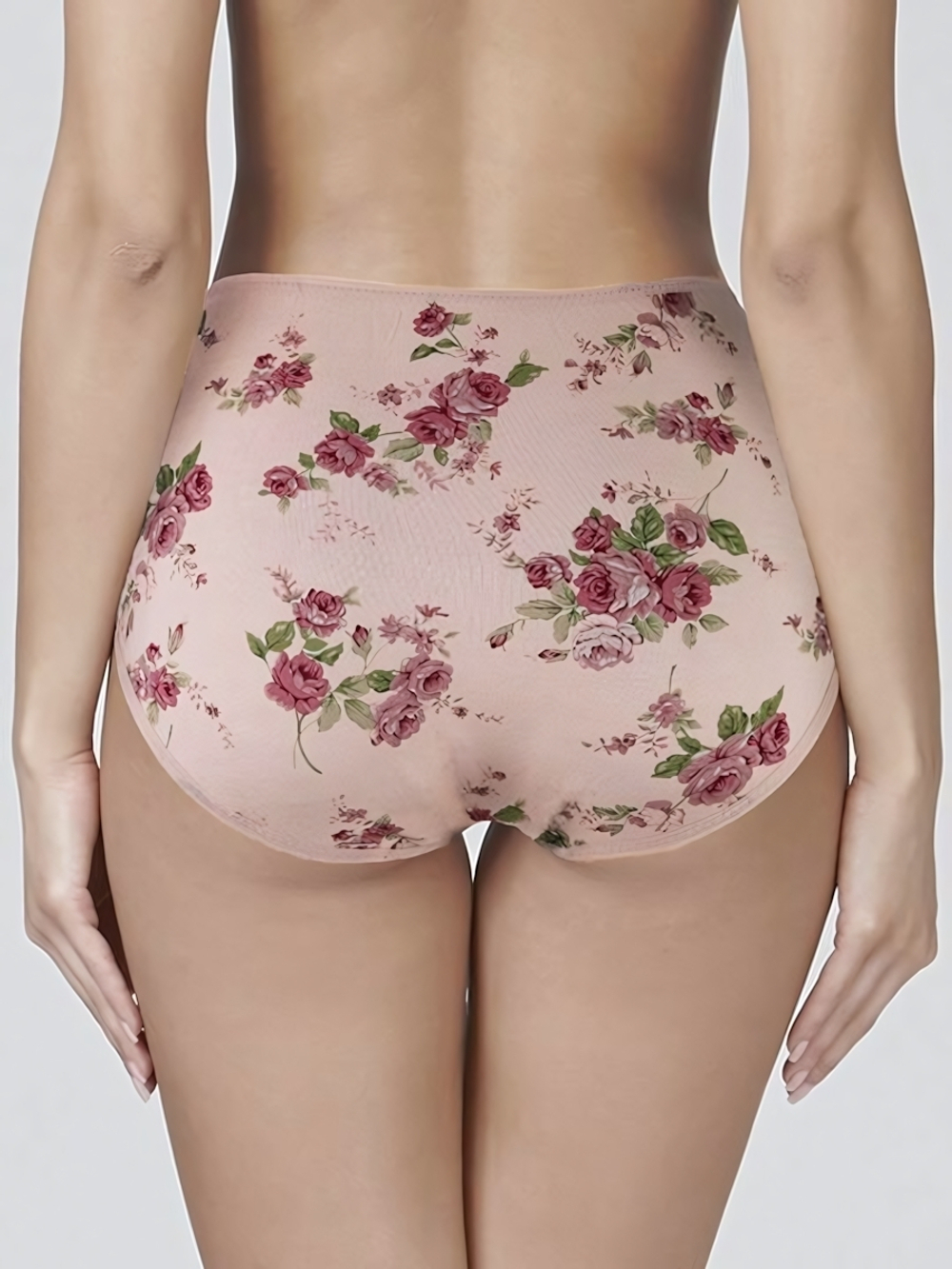 Высокие трусики Charming с розочками (Размер: XL) (Цвет: бежевый)
