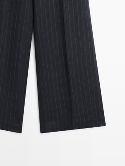 Massimo Dutti Широкие льняные брюки в тонкую полоску, темно-синий