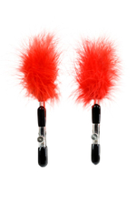 Зажимы для сосков с красным пухом Theatre (Цвет: красный)