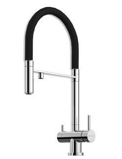 Смеситель для кухонной мойки Omoikiri Kanto PVD-C 4994015, с подключением к фильтру, хром и черный излив