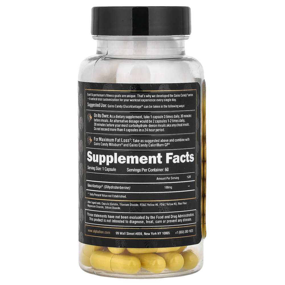 ALPHA LION, Gains Candy, Gluco Vantage®, 60 капсул (100 мг в 1 капсуле)