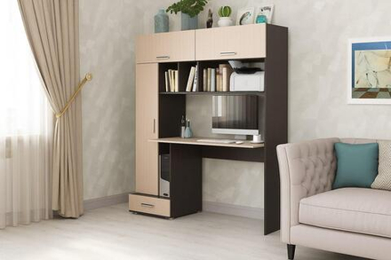 Стол компьютерный с ящиками и полками Дуб Венге цаво/Дуб Белфорт 150х57х180 см