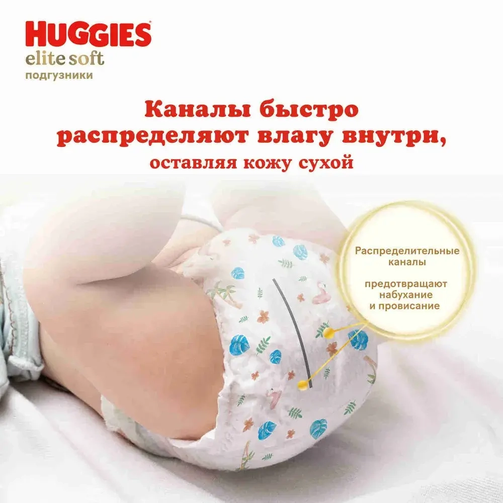 Детские подгузники Huggies Elite Soft размер 4 54 шт. 8-14 кг.