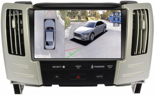 Магнитола для Toyota Harrier XU30 2003-2013, Lexus RX 2003-2009 (ШГУ цветной, рамка наверх тип 1) - Teyes CC3-2K-360 монитор 9.5" 2K QLED на Android 10, 6Гб+128Гб, CarPlay, 4G SIM-слот, 4 камеры в комплекте