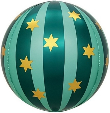 К Сфера 25'' 3D Новогодний шар Золотые звезды Зеленый 40 см.