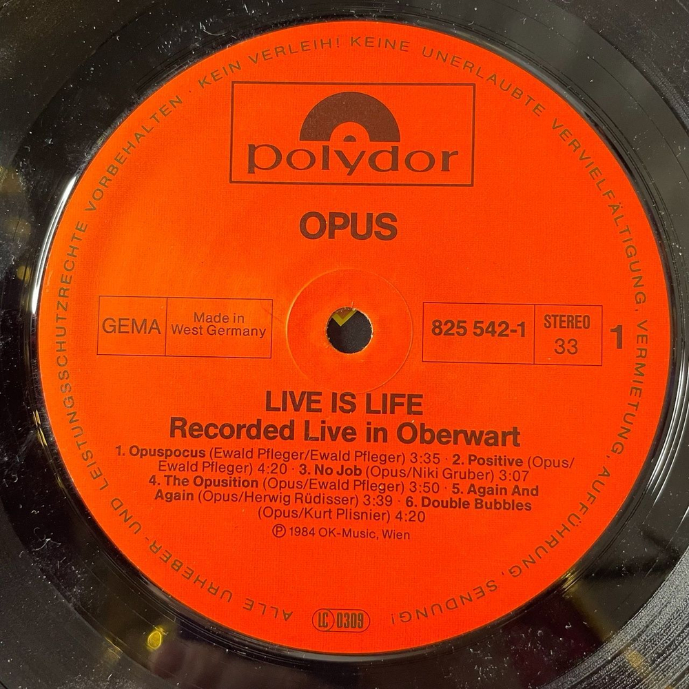 Винтажная виниловая пластинка LP Opus Live Is Life (Germany 1984) Double Bubbles