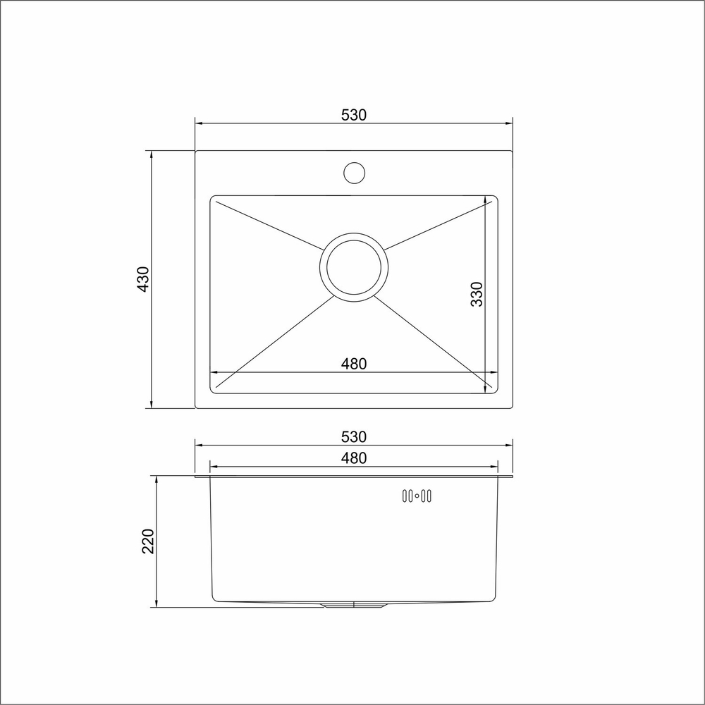 Мойка MIXLINE настольный монтаж 53х43 (3,0) вып 3 1/2, 22см с сифоном черный графит PRO  (547234)