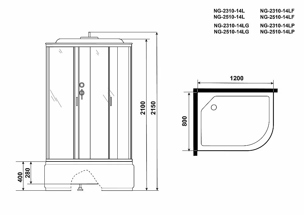 Душевая кабина Niagara Classic NG-2510-14G 120х80 с гидромассажем