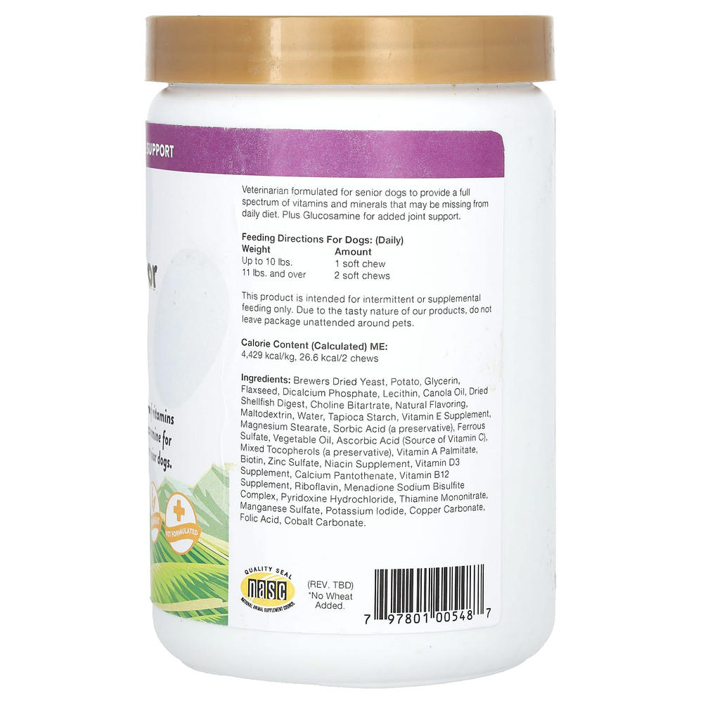NaturVet, VitaPet Senior, ежедневные витамины и глюкозамин для собак, 120 жевательных таблеток, 360 г (12,6 унции)