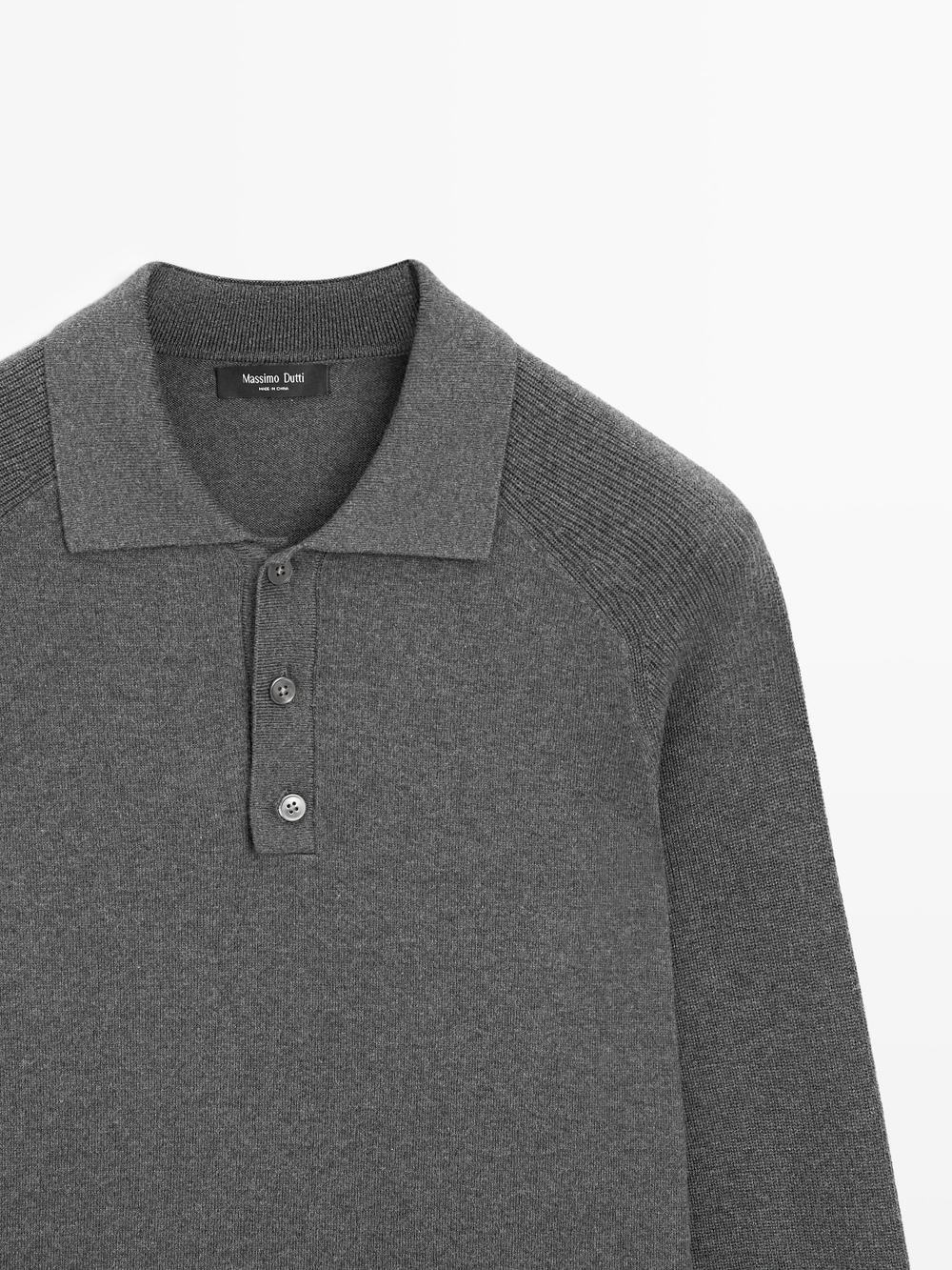 Massimo Dutti Трикотажный свитер-поло из смесового хлопка, серый