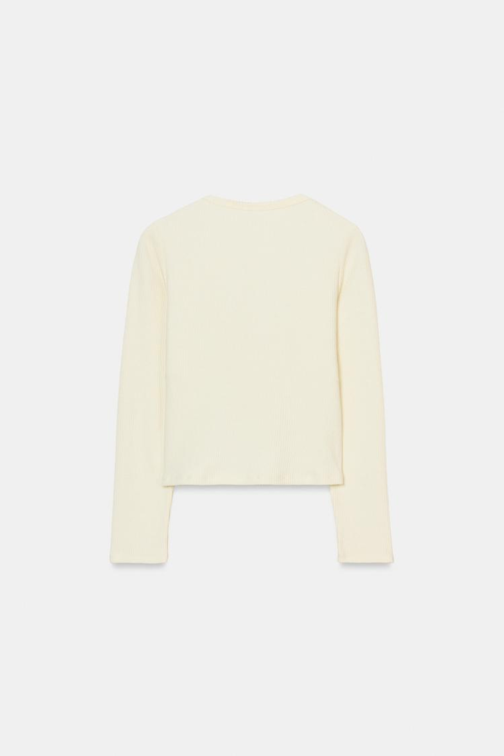 ZARA ФУТБОЛКА В РУБЧИК С ДЛИННЫМИ РУКАВАМИ, ЭКРЮ