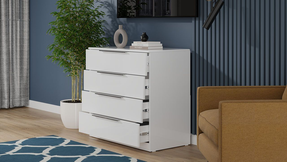Комод для одежды с ящиками Белый Жемчуг/Белый глянец 4 ящика 92х51х87 см