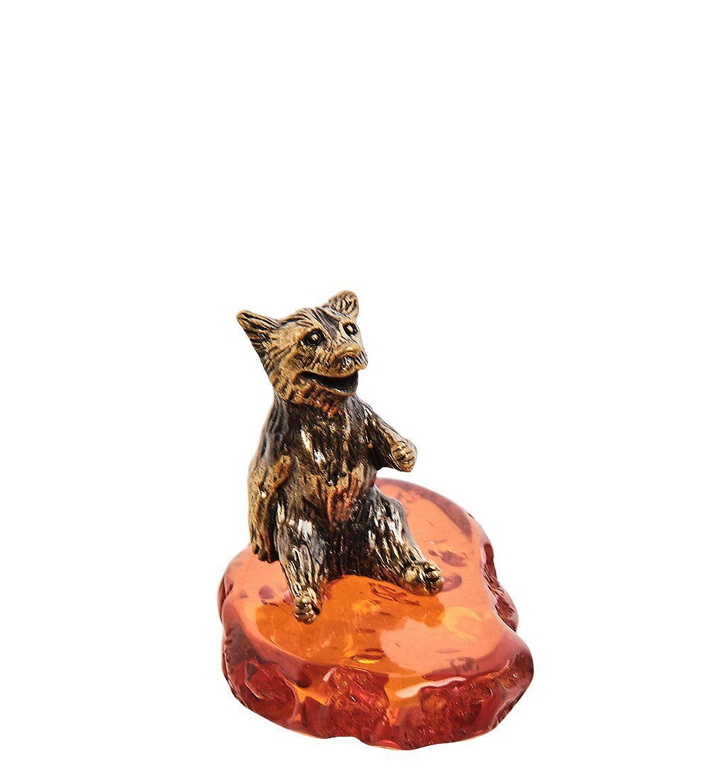 AM-3110 Фигурка «Медвежонок попрошайка» (латунь, янтарь)