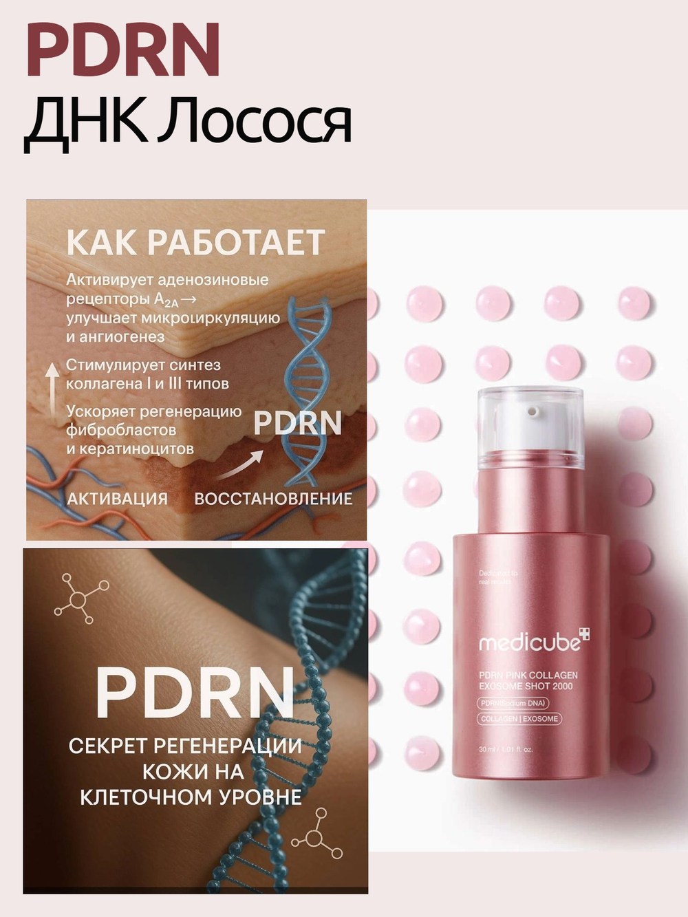 MEDICUBE Сыворотка с микроиглами для лица PDRN Pink Exosome Shot Serum 2000, 30 мл