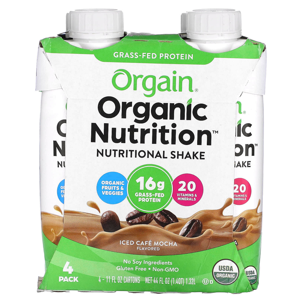 Orgain, Organic Nutrition, питательный коктейль, ледяной кофейный мокко, 4 пакетика, по 330 мл (11 жидк. унц.)
