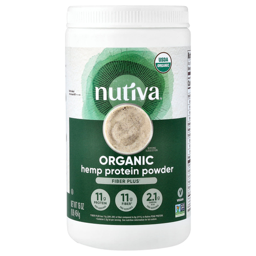 Nutiva, Порошок из органического конопляного протеина, Fiber Plus, 454 г (1 фунт)