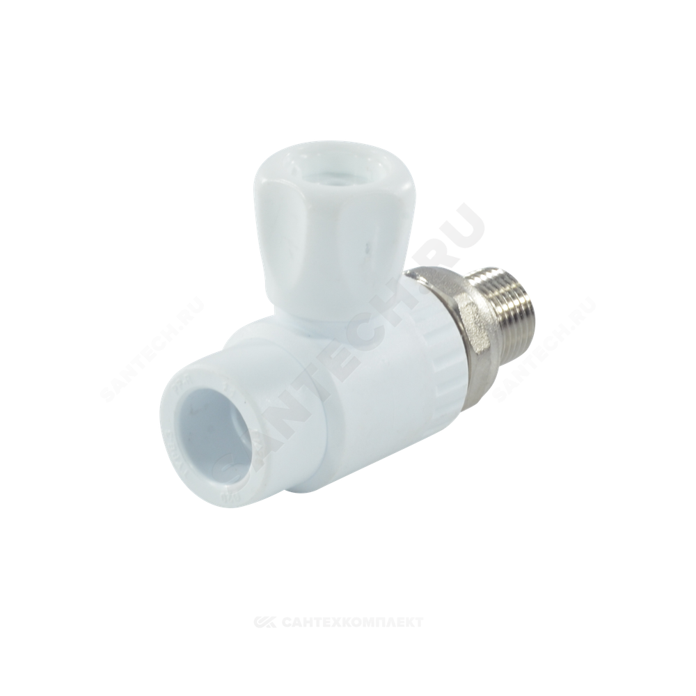 Кран шаровой PP-R белый Дн 20х1/2" НР прямой для радиатора RTP (РосТурПласт) 27853