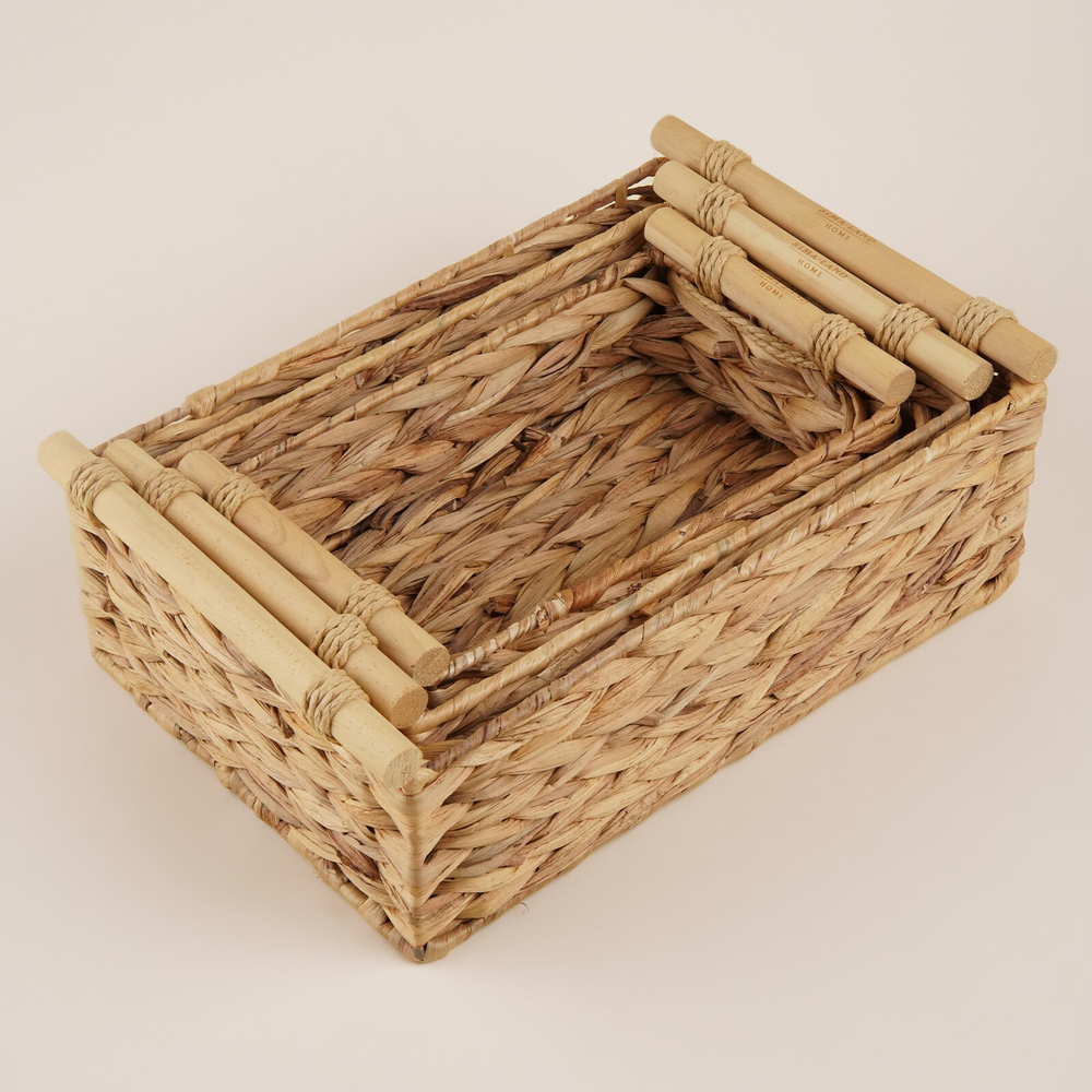 Набор корзин для хранения ручного плетения, водный гиацинт, 3 шт: от 27х16х9 до 35х24х13 см