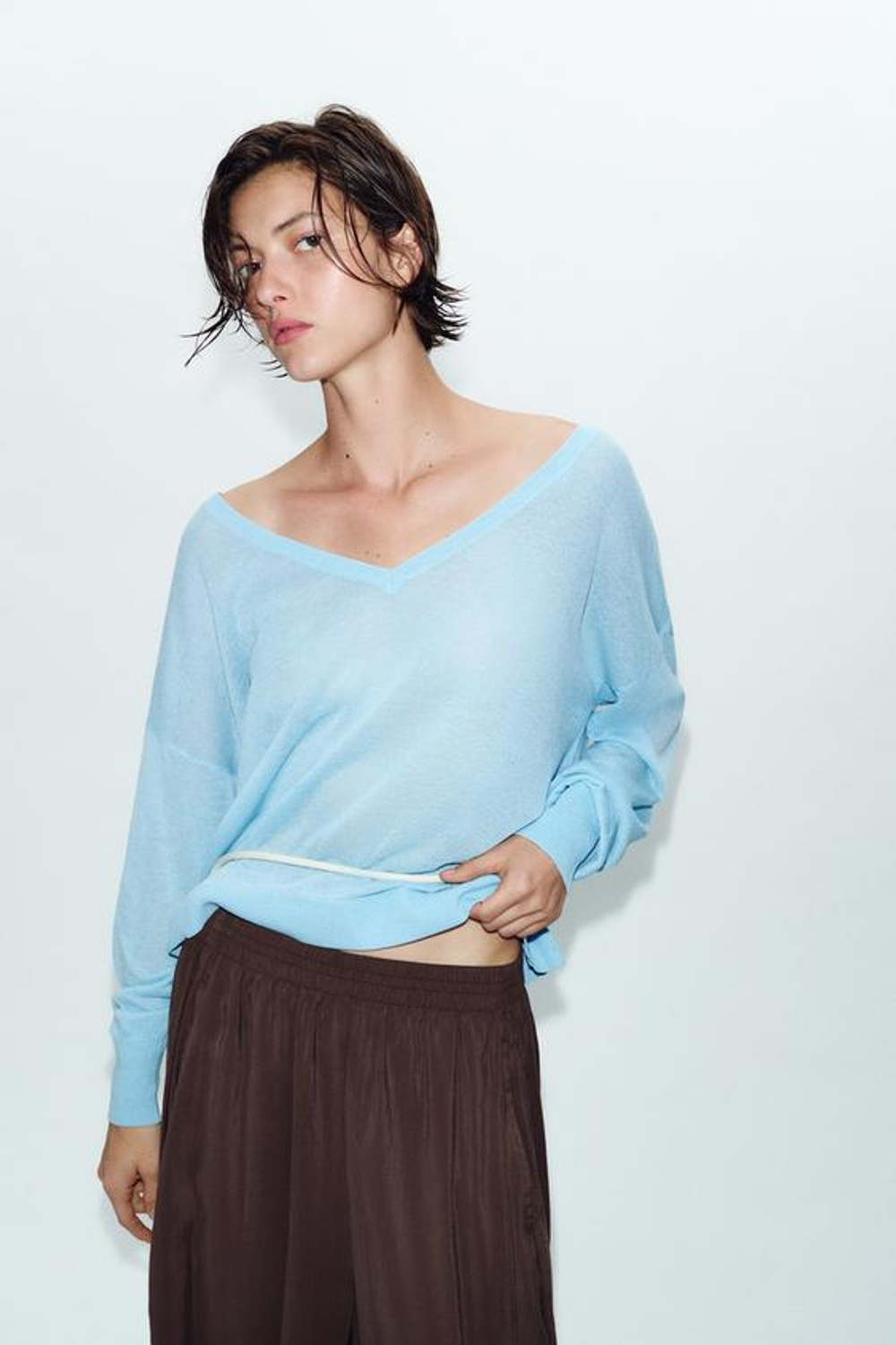 ZARA БРЮКИ-БАЛЛОНЫ С ЭЛАСТИЧНЫМ ПОЯСОМ. КОРИЧНЕВЫЙ