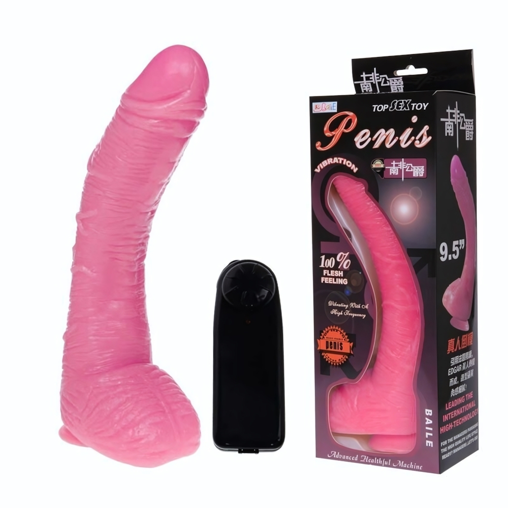 Вибратор-гигант на присоске и с выносным пультом управления - 26 см. (Цвет: розовый)