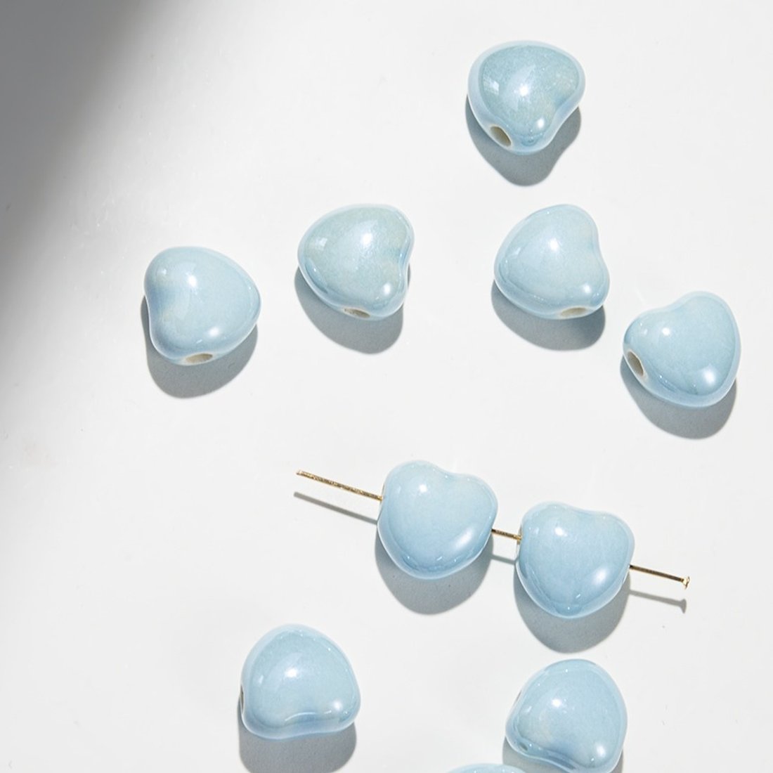 Бусина в форме сердца, 14,3*14,5мм, голубая, глазурированный фарфор