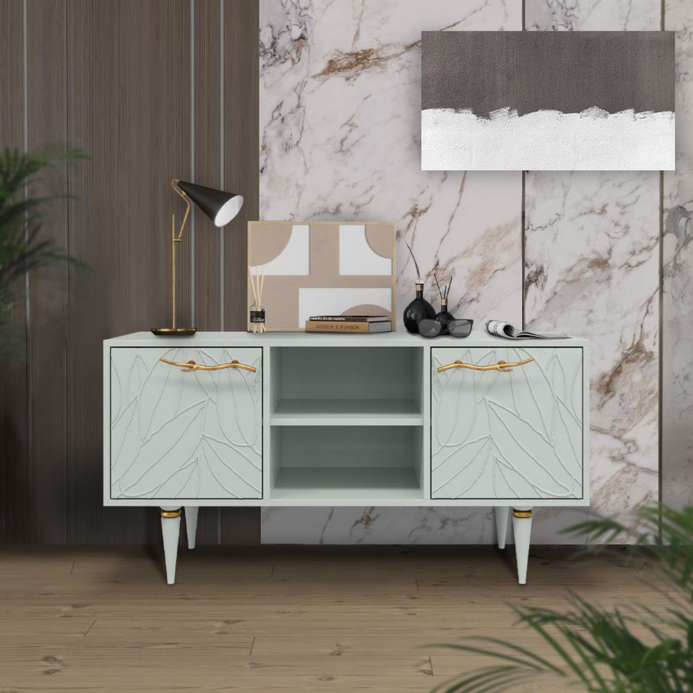 Тумба под ТВ Арт Колор leaves 117см Классик Голд Серый дым