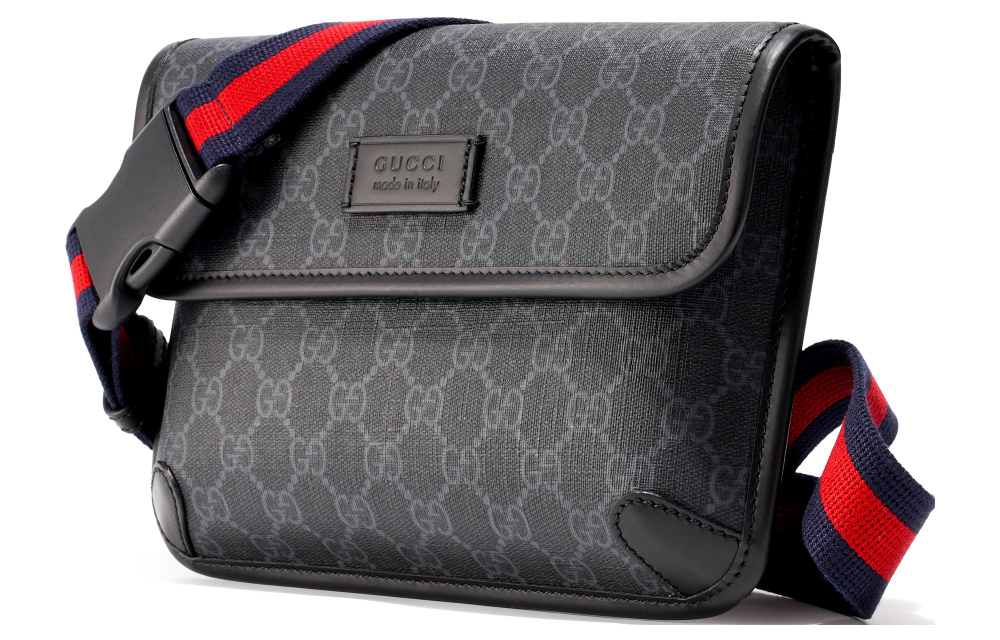 GUCCI Canvas With Leather Sling Bag, Fanny Pack Men"s Black