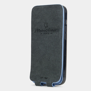 Чехол для iPhone 14 Pro Max из кожи козы, цвета василькового