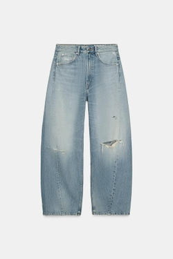 ZARA ДЖИНСЫ TRF BAGGY BALLOON СО СРЕДНЕЙ ПОСАДКОЙ, НЕБЕСНО-ГОЛУБОЙ