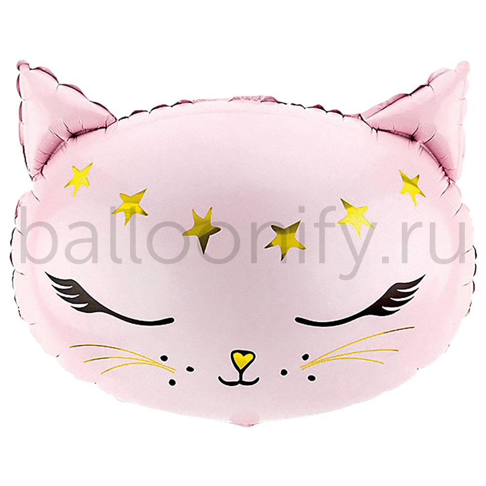 Шар (19''/48 см) Фигура, Голова, Волшебный котенок, Розовый, 1 шт.