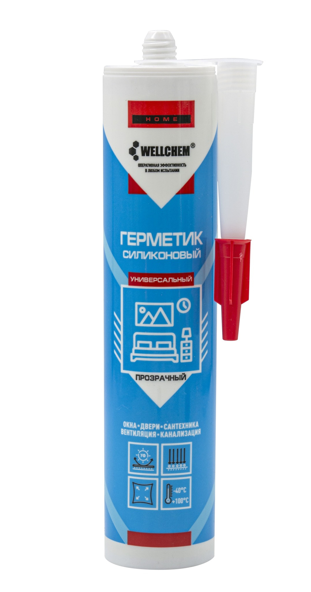 Герметик силиконовый универсальный, WELLCHEM,прозрачный, 280мл