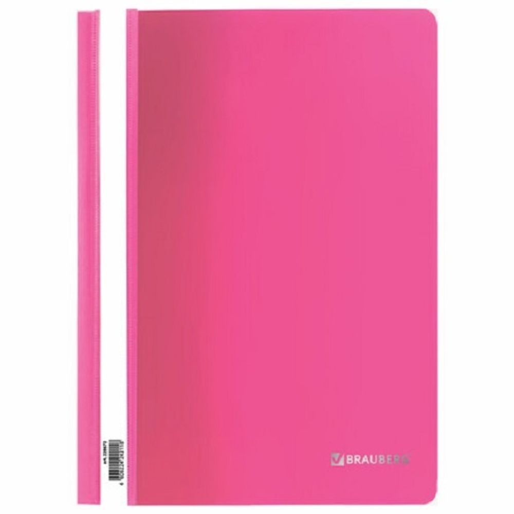 Скоросшиватель с прозрачным верхом А4, пластик 180мкм, Brauberg, розовый