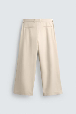 ZARA БРЮКИ WIDE FIT СО СКЛАДКАМИ, БЕЖЕВЫЙ