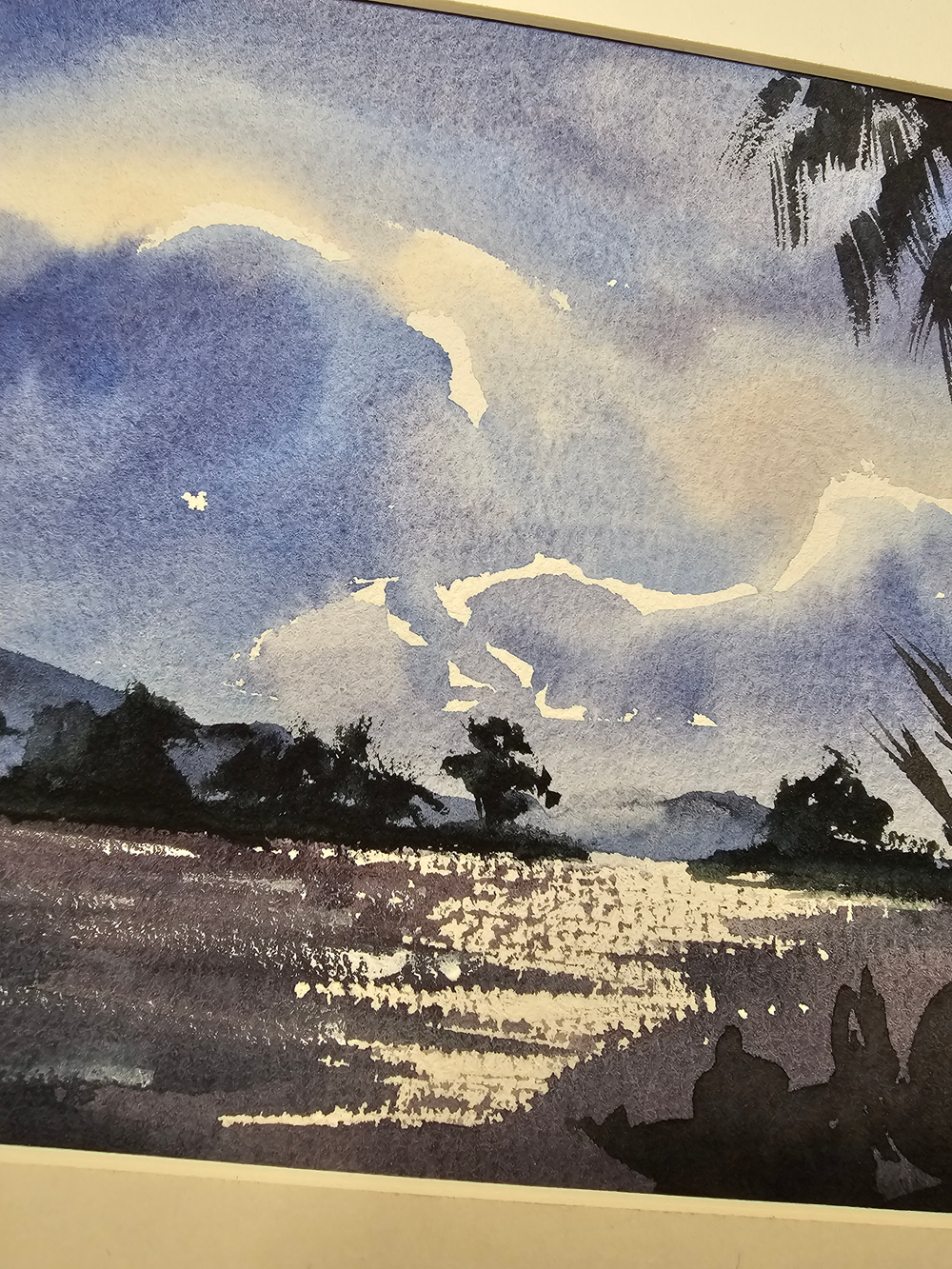 Картина авторская акварельная в паспарту 21*30 см на стену для интерьера "В окружении пальм"