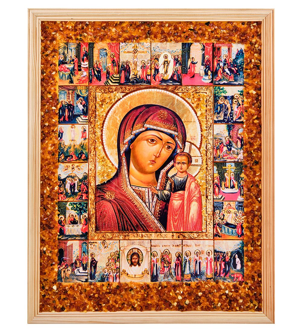 AMB-52/17 Икона «Казанская Божией Матери» (с янтарной крошкой) дер.рамка 30х40