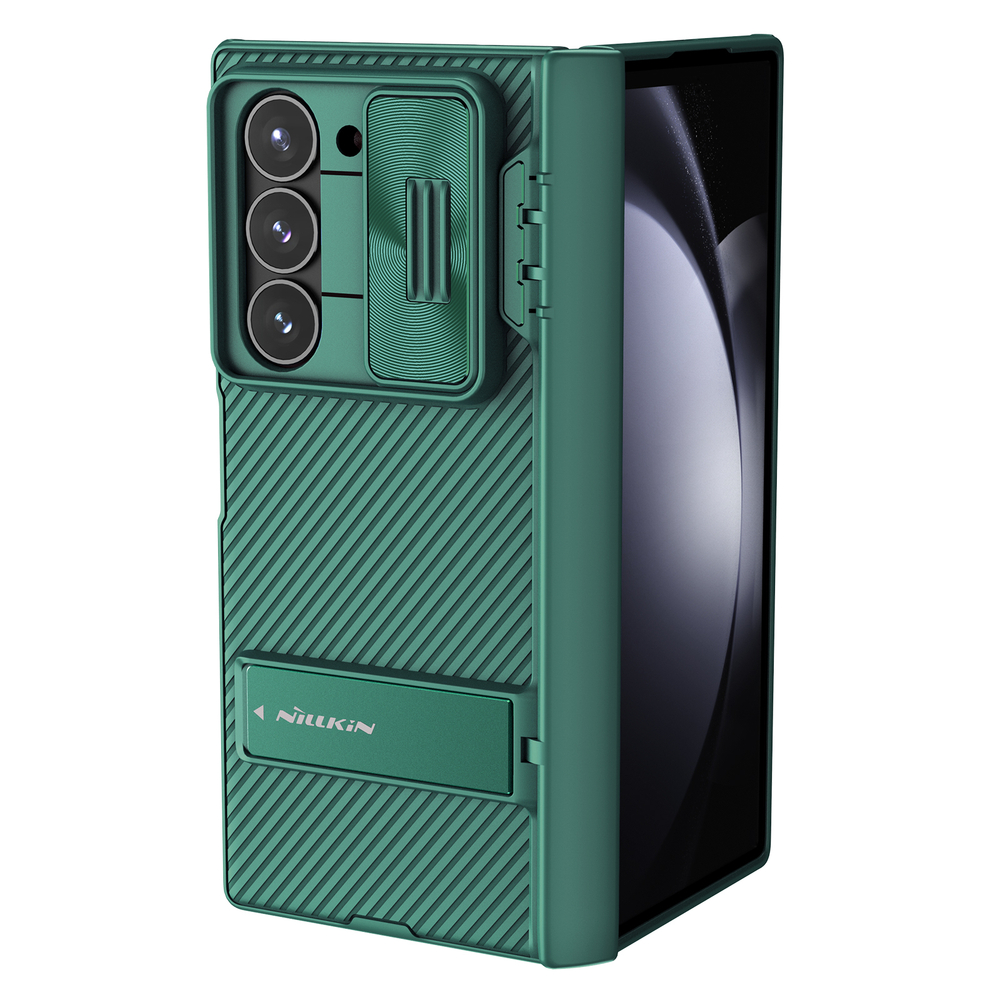 Усиленный чехол зеленого цвета (Dark Green) от Nillkin для Samsung Galaxy Z Fold 6 5G, серия CamShield Fold Case-Bracket Version (версия с подставкой)