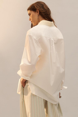 ZARA РУБАШКА ИЗ ПОПЛИНА С КРУЖЕВНЫМ ВОРОТНИКОМ, БЕЛЫЙ