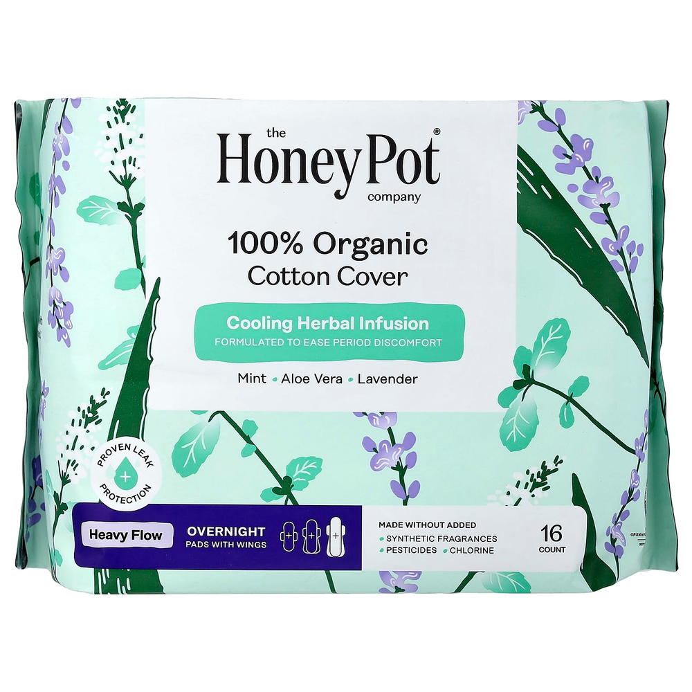 The Honey Pot Company, ночные прокладки с крылышками из 100% органического хлопка, плотные, 16 шт.