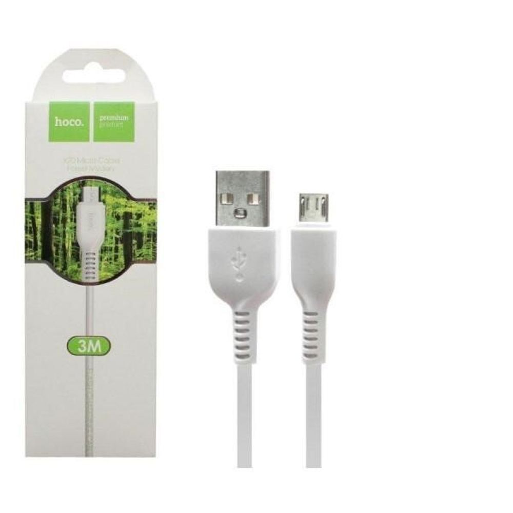 Дата-кабель универ. micro USB /Android/ 3 м, 2A, белый (HOCO.)