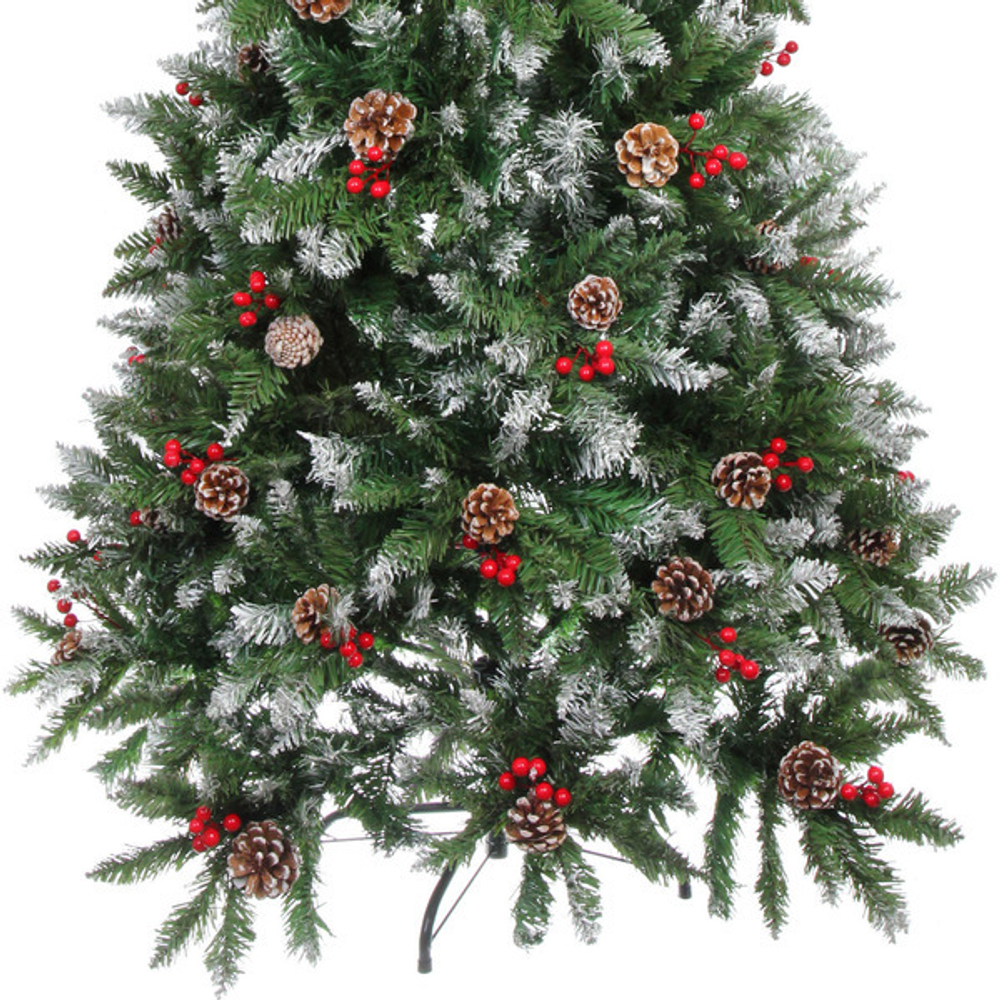 Ёлка «Морозная» 240 см, ПВХ с шишками,ягодами и белым напылением (1566 веток)