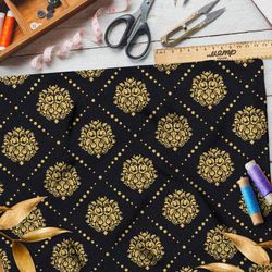 Ткань оксфорд 600 золотой симметричный узор на чёрном фоне