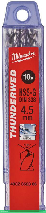 Сверло по металлу Milwaukee Thunderweb HSS-G 4.5x80мм 10шт (4932352386)