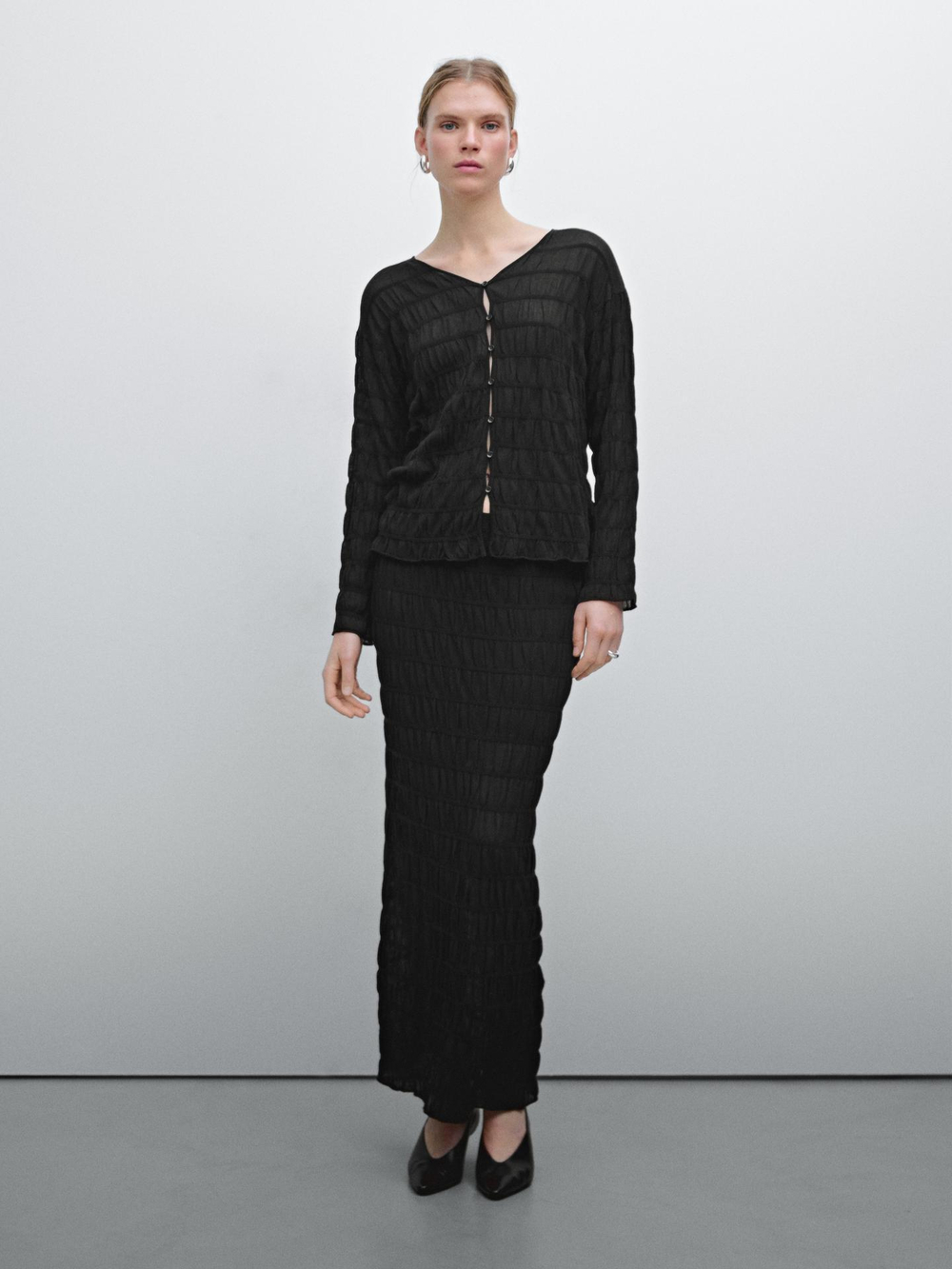 Massimo Dutti Длинная юбка со сборкой, черный