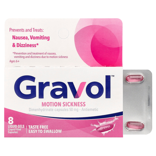 Gravol, от укачивания, для детей от 6 лет, 50 мг, 8 капсул