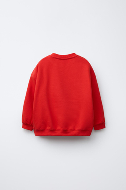 ZARA ТОЛСТОВКА В ПОЛОСКУ С НАДПИСЬЮ, КРАСНЫЙ